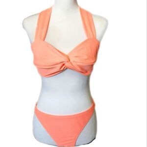 Xhilaration Orange Peach 2 Pc Criss Cross Bikini, Medium Bottom & Large Top